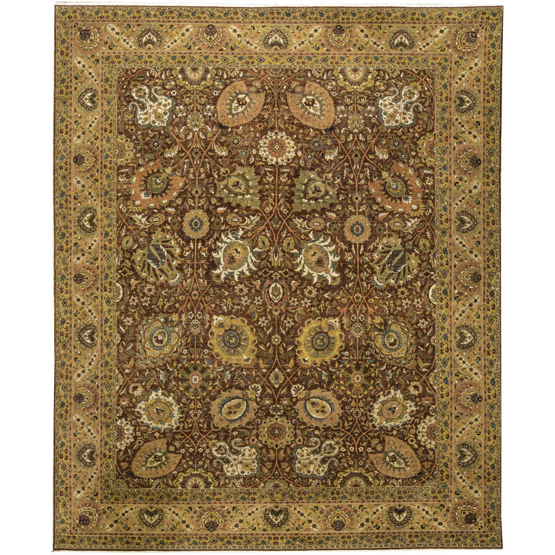 Tapis brun et brun de haute qualité noué à la main