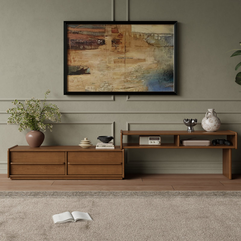 Adda Solid Wood Extendable TV Stand with Storage Drawers and Open Shelves for Living Room Bedroom Entertainment Center, 15.75