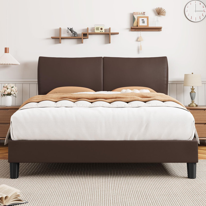 Upholstered Slat Bed, Brown