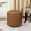 Repose-pieds de rangement rond en similicuir de 18 po avec coussin touffeté-2069389801