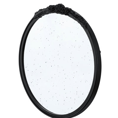 Hand Rose Mirror Frame, 30"X30", Black, Perfect For Entryway, Bathroom, Live Space 30"X30" Antique Frame With Pattern, Entryway