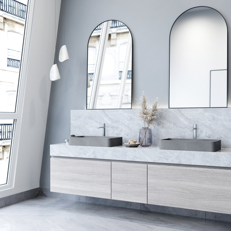 Lavabo de salle de bain rectangulaire fait à la main gris L 23 po x l 14 po x H 4 po Basilica