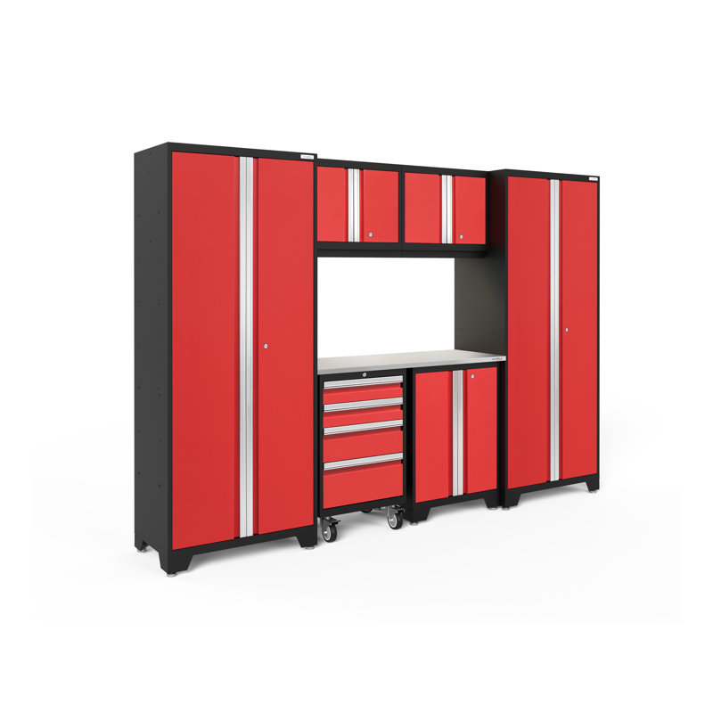 Armoires de rangement 7 pièces Bold Series, Rouge, Acier inoxydable, Lumière DEL