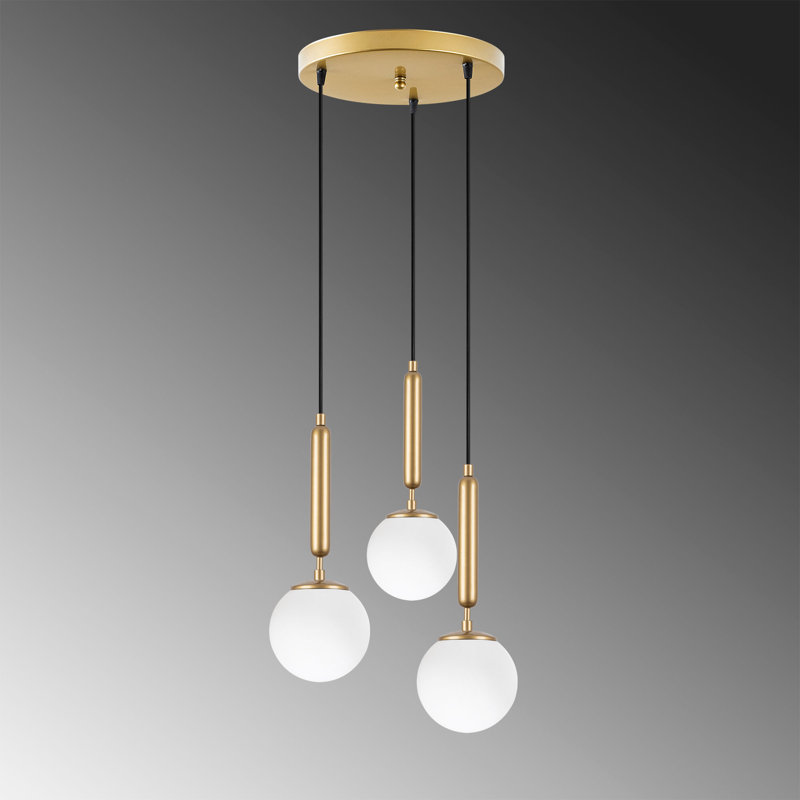 3 - Light Cluster Pendant, White, Shiny Gold