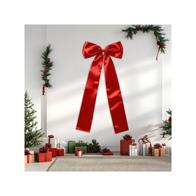Grand nœud de sapin de Noël de 24 x 63 pouces en rouge et or, ruban de satin de qualité supérieure pour arbre, manteau de cheminée ou escalier