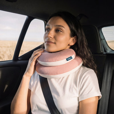 Vesta Loop – S-Shape Memory Foam With Spiral Chin & 360° Support, Airplane, Car & Office Pillow (Heavenly Pink)