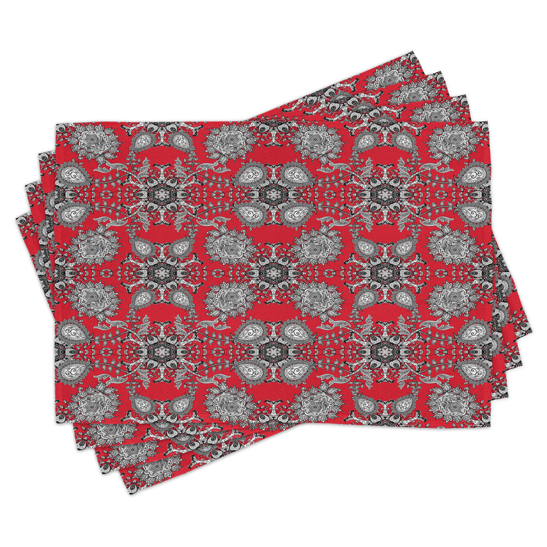 Platzmatten, Paisley Doodle, Red Mandala, Scarlet Weiß Schwarz