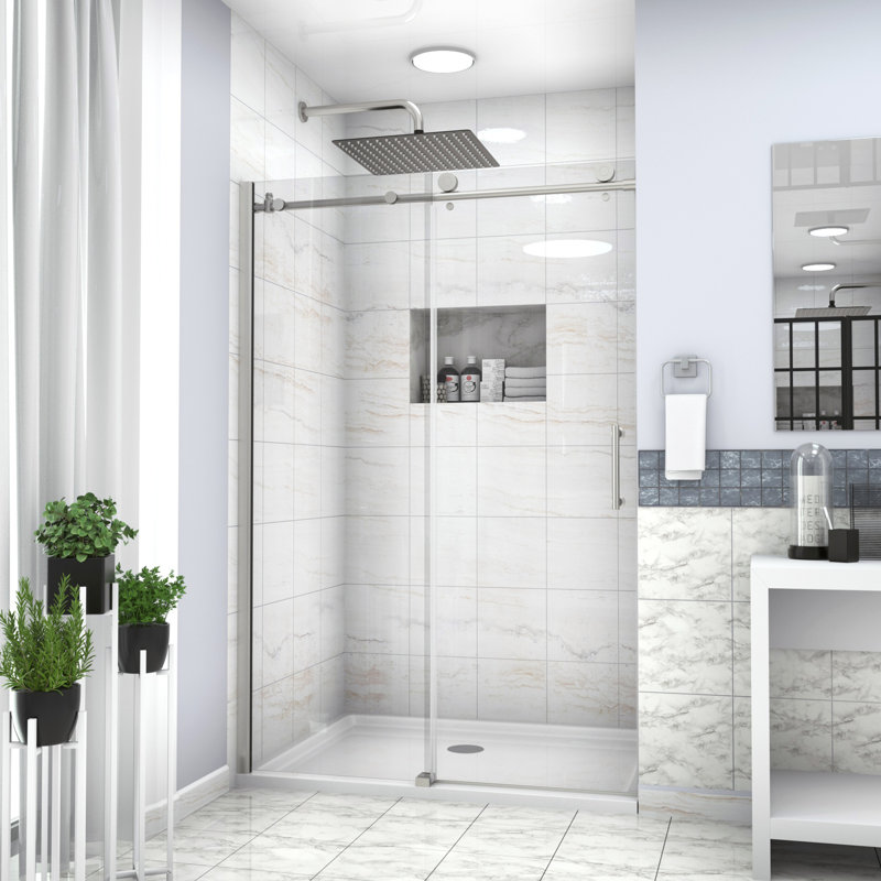 48" X 76" Shower Enclosure In . Tempered Glass Door. Rust- Stainless Steel Pull Handle. Adds Luxury To Bathroom. Professional Installation Advised W H Enclosure, Door With Charm Recommended