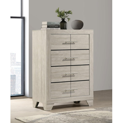 Commode 4 tiroirs chambre à coucher rustique crème