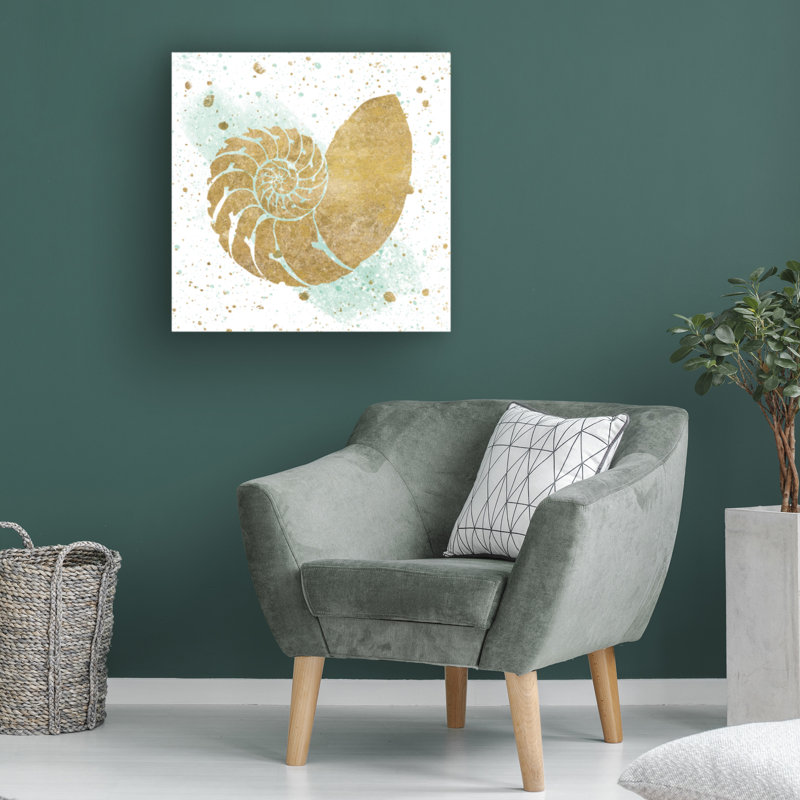 Silver Sea Life Aqua Shell Canvas Print in White and Tan