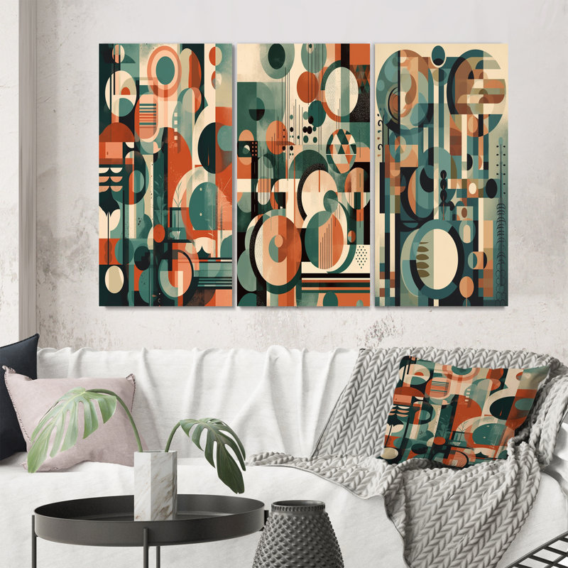 «Mid Century Artistic Transformations», 3 pièces sur toile, Toile tendue, H 32 po x l 48 po