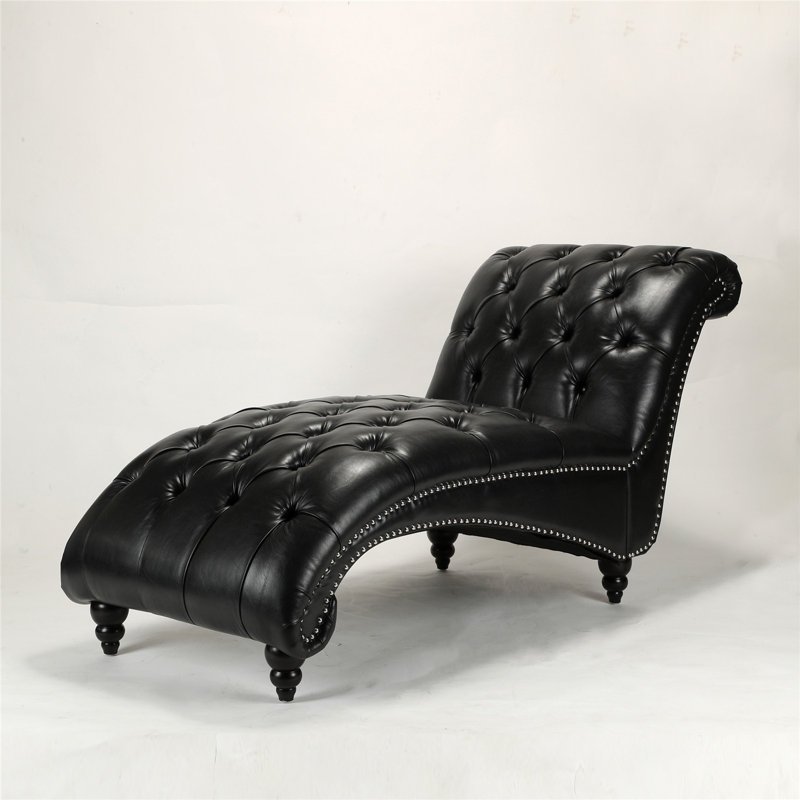 Chaise longue capitonnée en similicuir sans accoudoirs, Similicuir noir