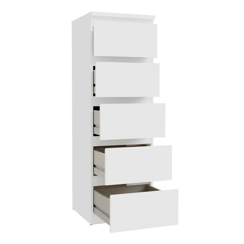 Edmore 5 Drawer Tall Narrow Chest, White