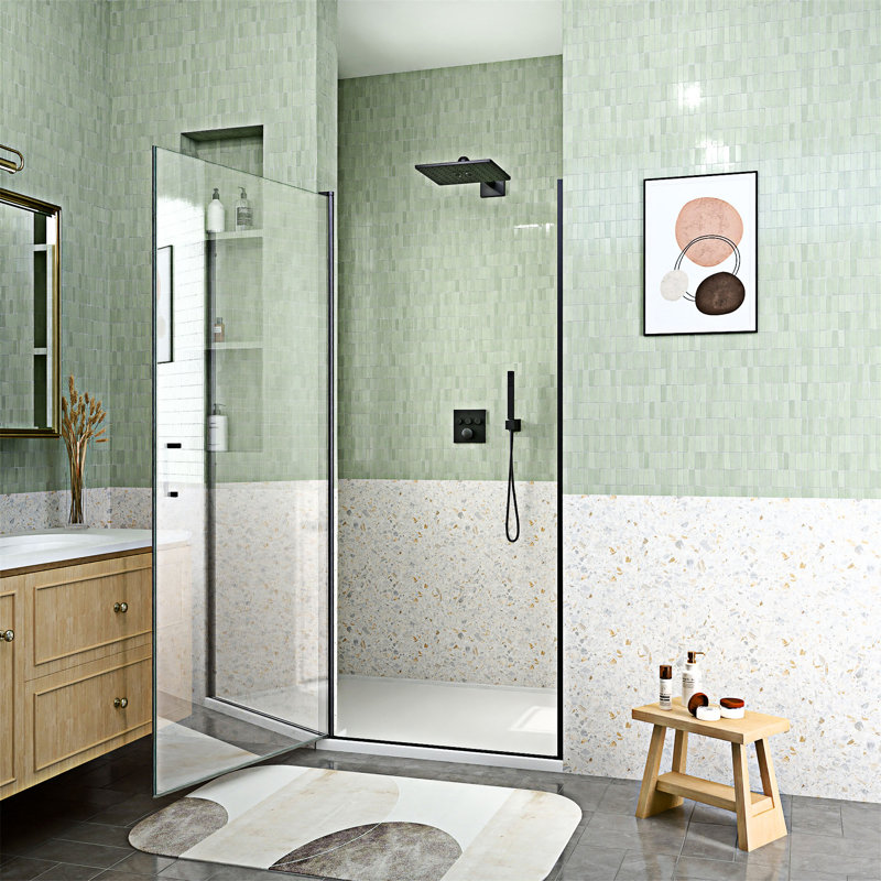 Semi-Frameless Circular Pivot Shower Door, Matte Black