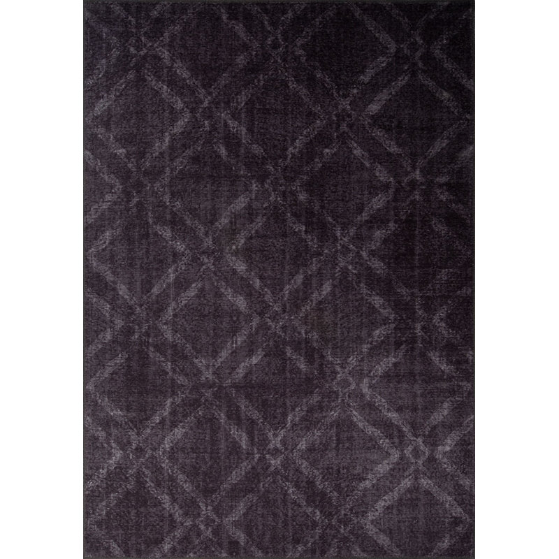 Tapis géométrique décoratif noir, Rectangle 3 pi 10 po x 5 pi 3 po