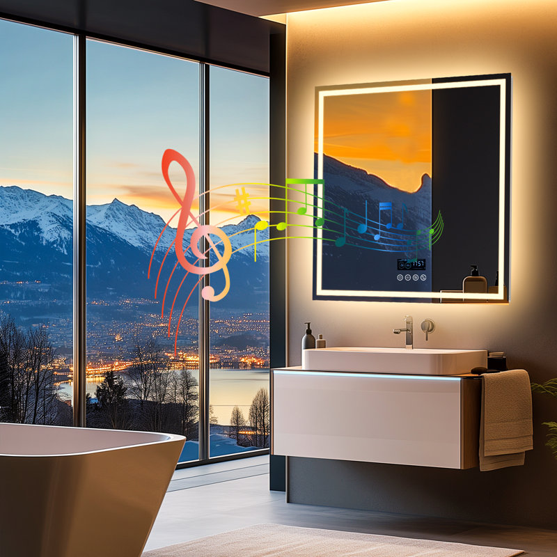 LED Bathroom/vanity Mirror With Bluetooth Time & Date Display Unit Front & Back Lighted Anti-fog Dimmable 3 Lights Colour Changing Memory Setting