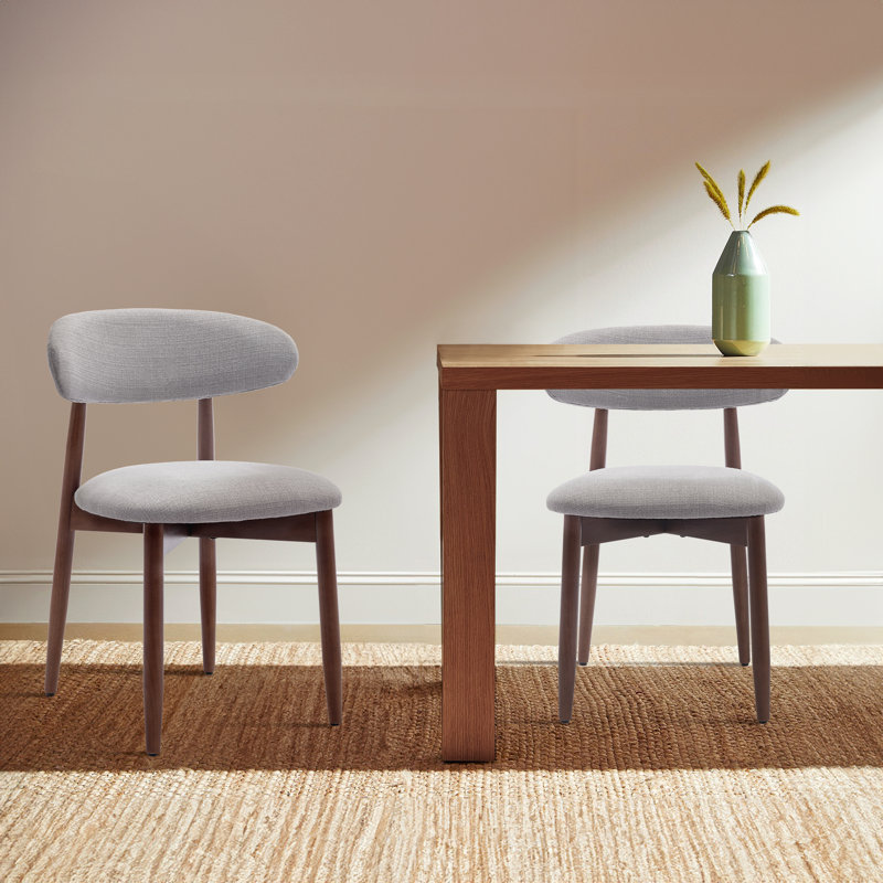 Chaise de salle à manger Solon rembourrée en bois massif, Gris clair, Brown