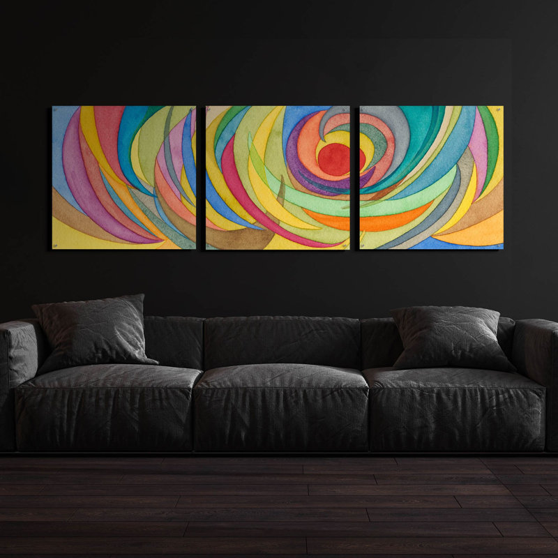 «Watercolor Arches I» par Nikki Galapon, ensemble d'art mural en verre acrylique, 3 pièces, H 36 po x l 108 po