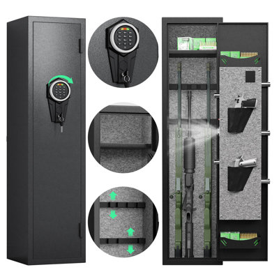 Gun Safe, 2-4 Gun Safe for Rifles and Pistols, Quick Access Gun Cabinet with Adjustable Gun Support and Removable Shelf, Gun Safes with Dual Alarm and Mute Mode, Rifle Safe with LED Light and Bullet Slot