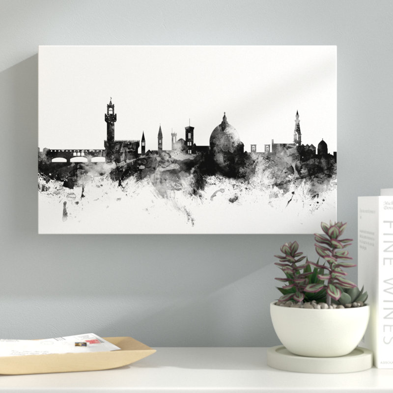 « florence italie horizon b&w », impression sur toile tendue, H 30 po x l 47 po x P 2 po