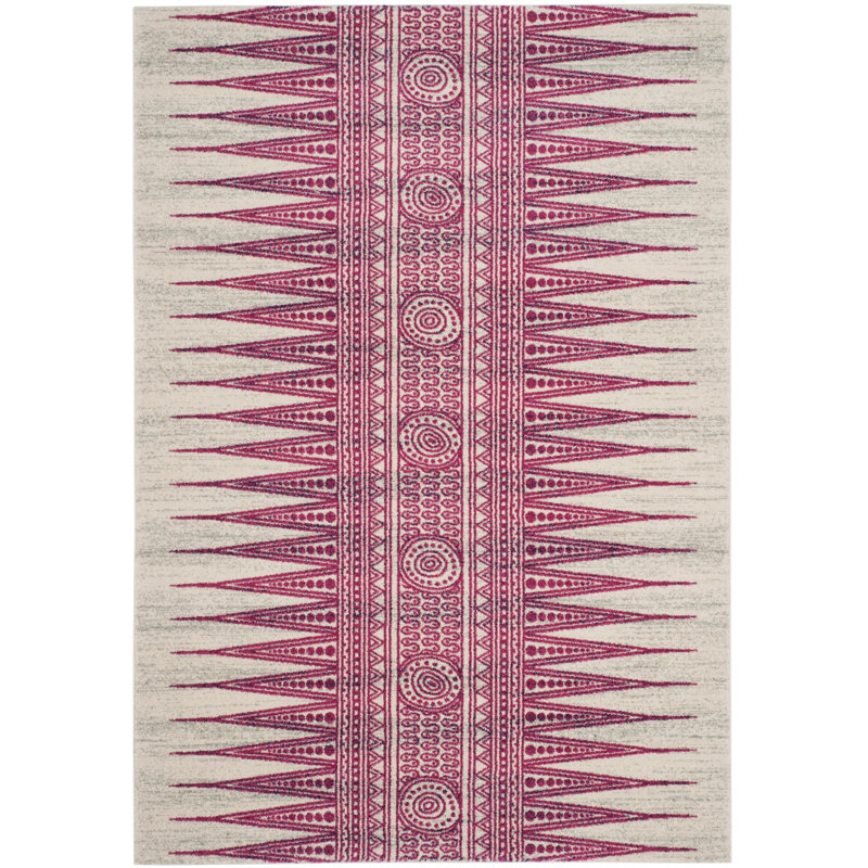 Tapis ivoire / fuchsia Abbingt, Rectangle 3 pi x 5 pi