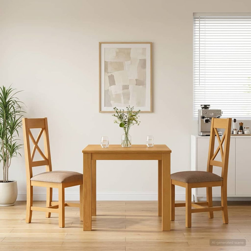 2 -Person Oak Solid Wood Dining Set, Grey, Grey, Grey, Grey