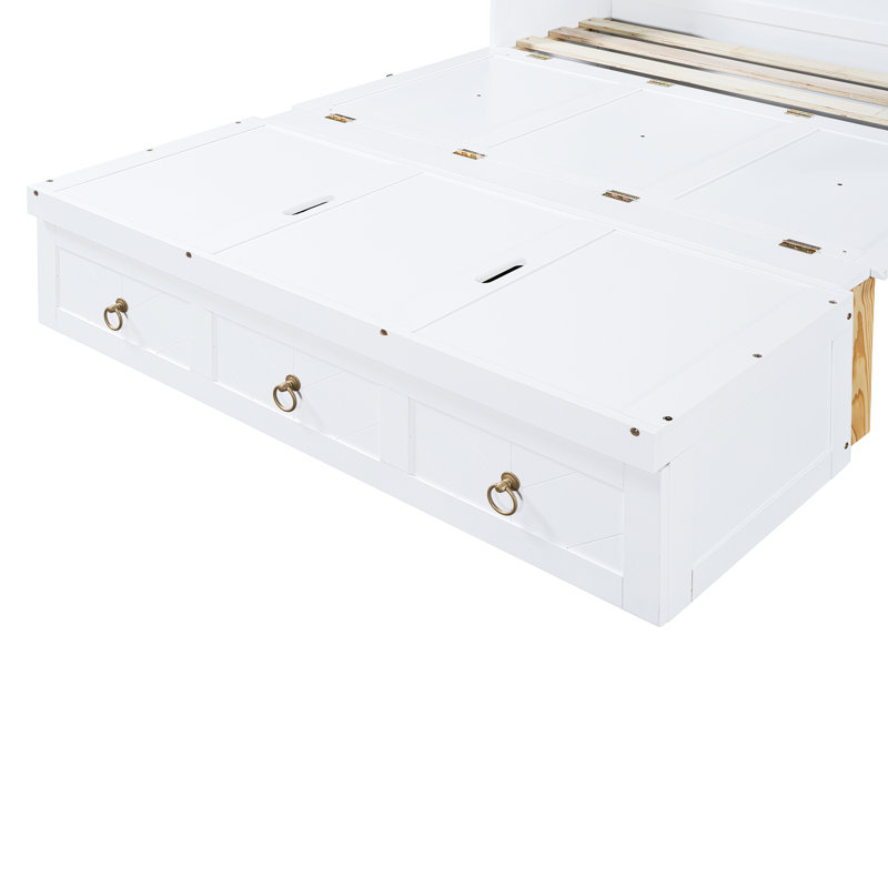 Lit double blanc avec une grande surface et un tiroir pour un rangement pratique - peu encombrant, Lit double, White