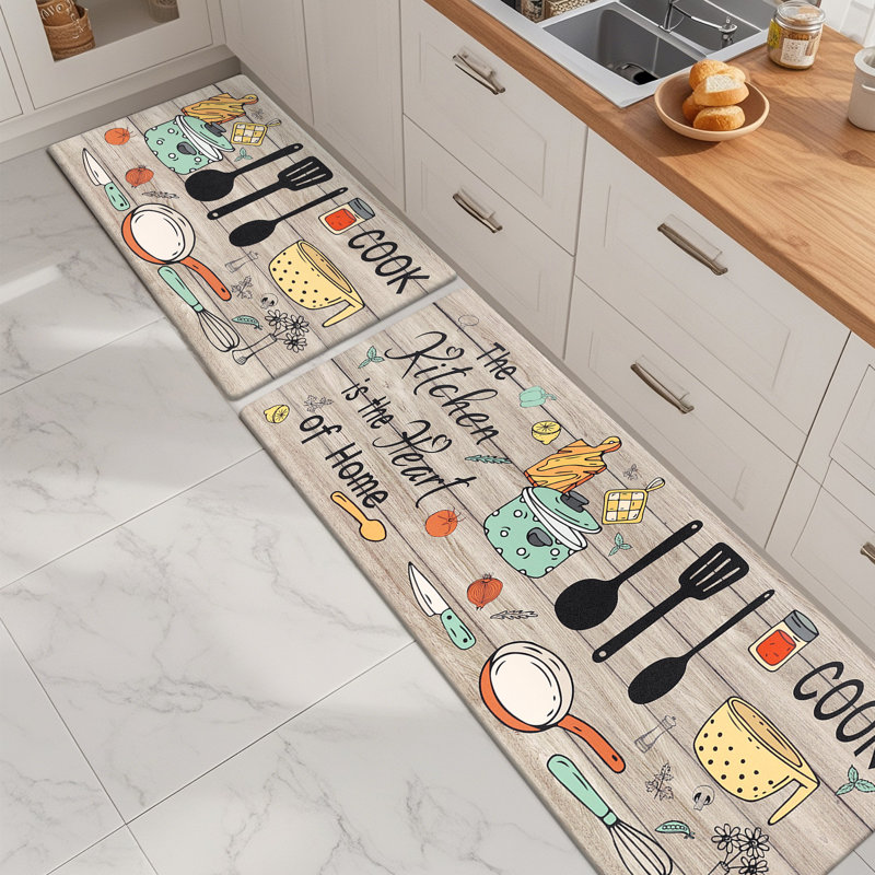 Ensemble de 2 tapis de cuisine Duwaine, Brun, Tapis de couloir 20 po x 31,5 po + 20 po x 59 po