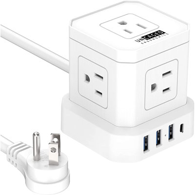 Uncaged Ergonomics Cube Power Strip with USB-C - 9-in-1 Surge Protector with 10 Ft Extension Cord