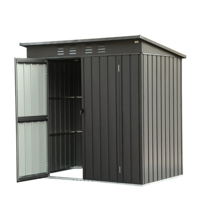 Black Metal Outdoor Storage With Theft- Door - 6x4ft Shed Sloping Roof & Air Circulation