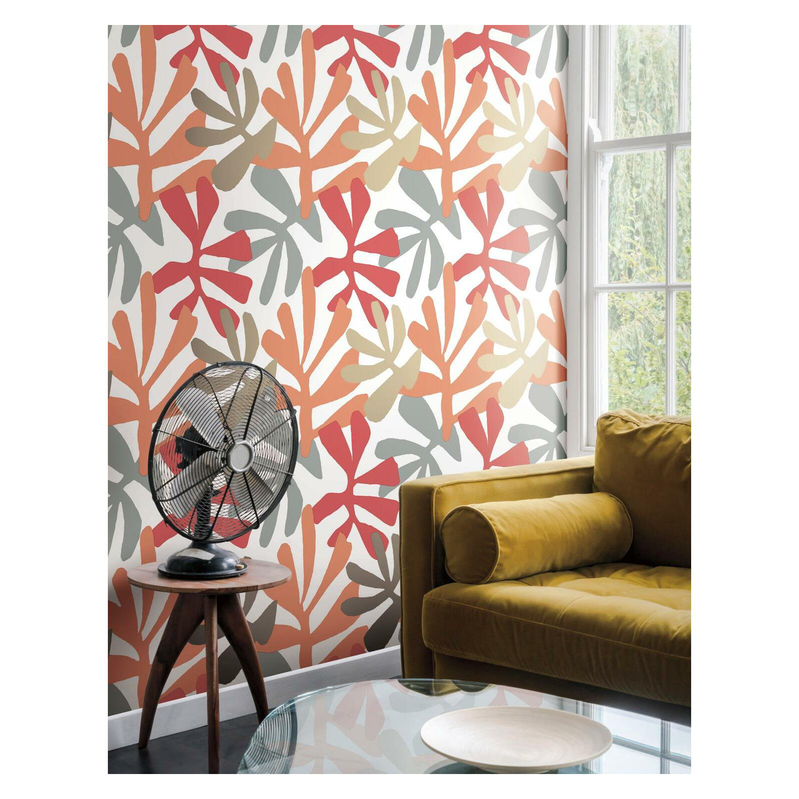 Peel & Stick Floral Wallpaper, Coral/Beige