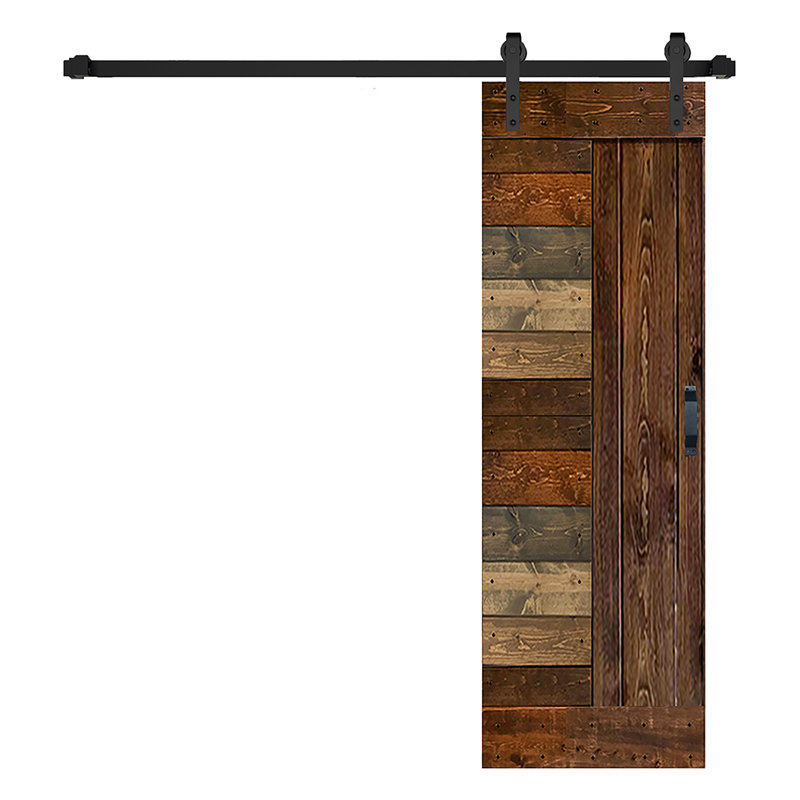 Multicolor Solid Knotty Pine Sliding Barn Door Kit with Black Hardware