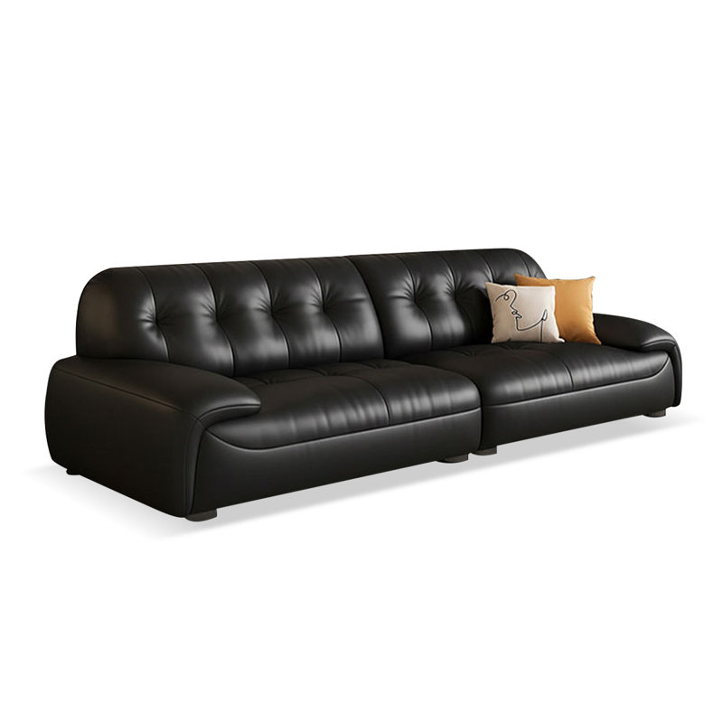 Canapé modulaire noir en cuir véritable, H 32,28 po x l 98,43 po x P 37,4 po, Noir