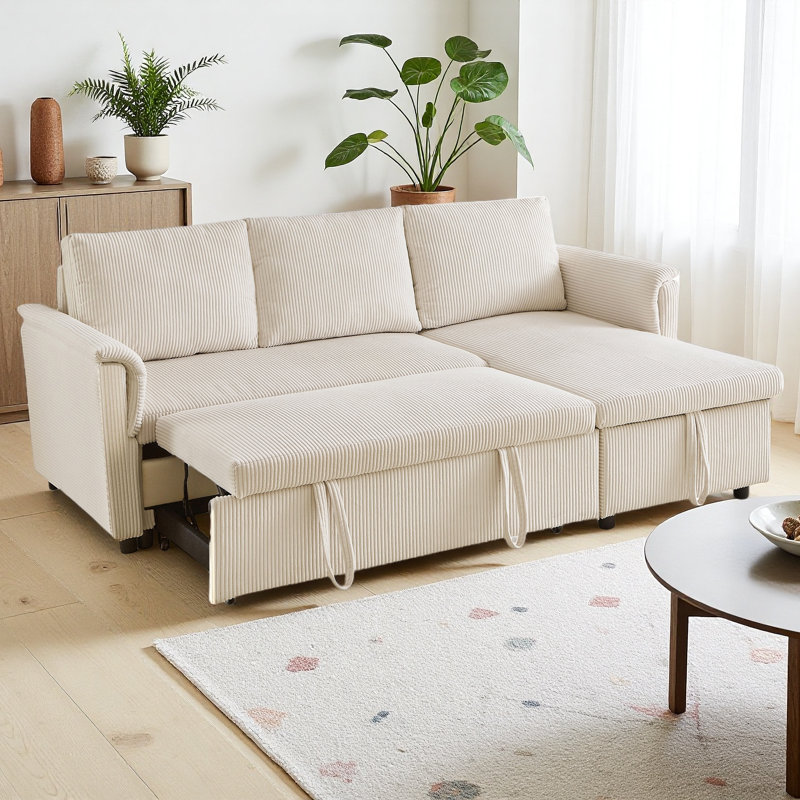 Canapé avec méridienne convertible modulaire en L, Velours côtelé gris
