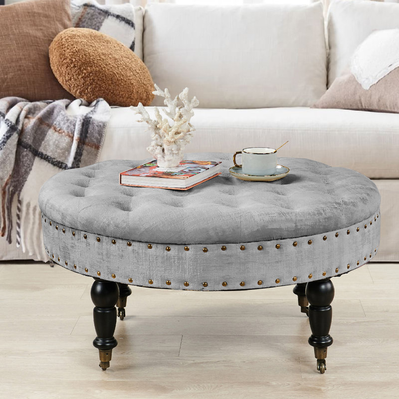 Laforge Velvet Ottoman, Steeple Gray Velvet
