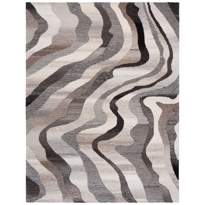 Natajah Ebony Hand Tufted Wool Cotton Abstract Rug in Grey/Ivory