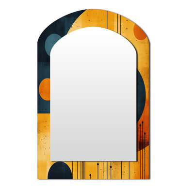 Midcentury Geometric Abstract In Retro Orange II - Midcentury Modern Asymmetrical Decorative Wall Mirror, Modern Freeform Mirror, Printed Metal Art