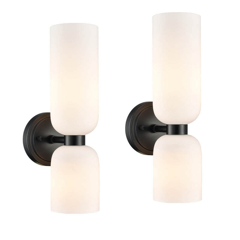 Black Wall Sconces Set Of Two 2-Light Modern Wall Light Bathroom Vanity Light