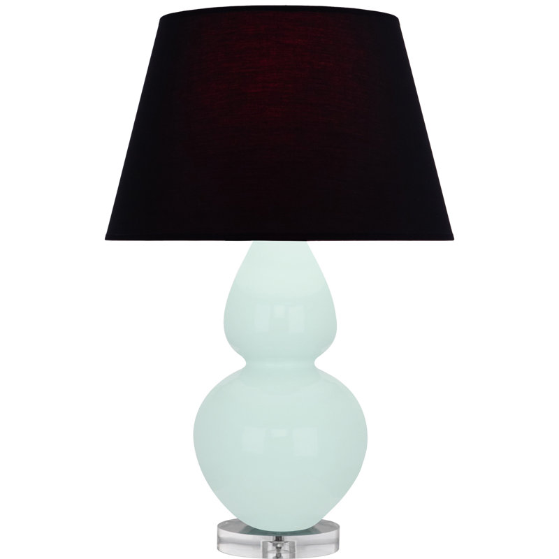 Table Lamp, Mint Glazed, Ink Black with Rose Red Lining