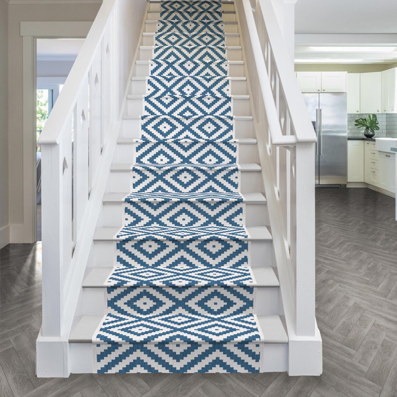 Stair Runner Geometric Flatweave Area Rug, Runner 70 x 570 cm