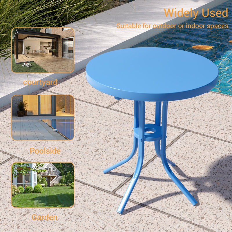 16.9" Patio Steel Frame Round Side Table, Navy