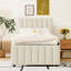 Lit plateforme simple en lin beige avec rangement gigogne et tiroir