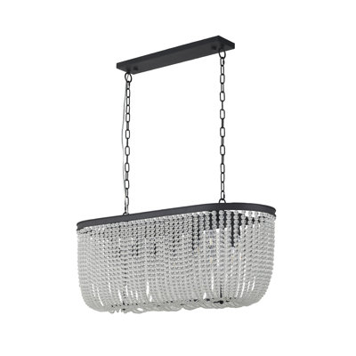 6-Light Satin Black Oval Chandelier With Clear Beaded hanging Crystals