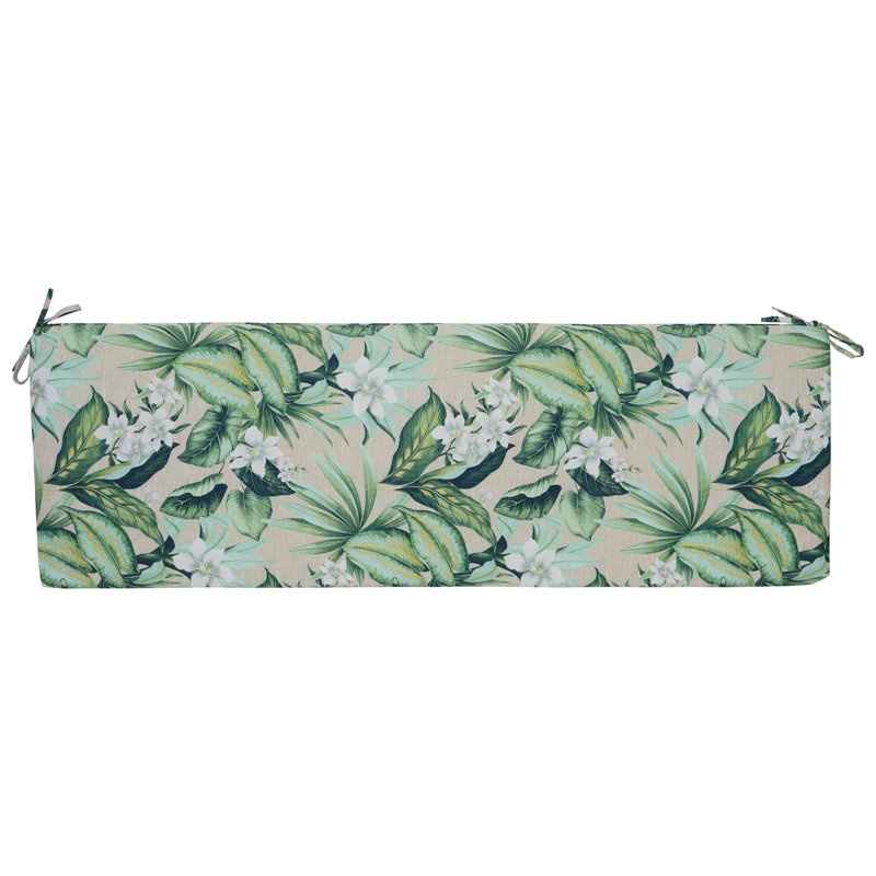 Outdoor Bench Cushion, 63" W x 19" D, Tan/Green/Blue/Tahiti Breeze Floral