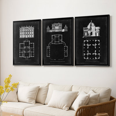 Graphic Design & Plan I - Toile tendue avec châssis sur mesure - 3 pièces