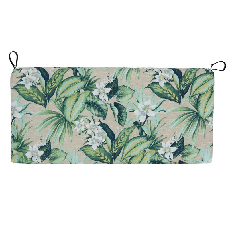 Outdoor 3'' Bench Seat Cushion, 42" W x 19" D, Beige/Green Floral
