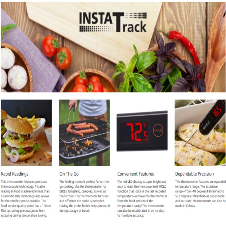 Taylor InstaTrack Folding Digital Instant Read Meat Food Grill BBQ