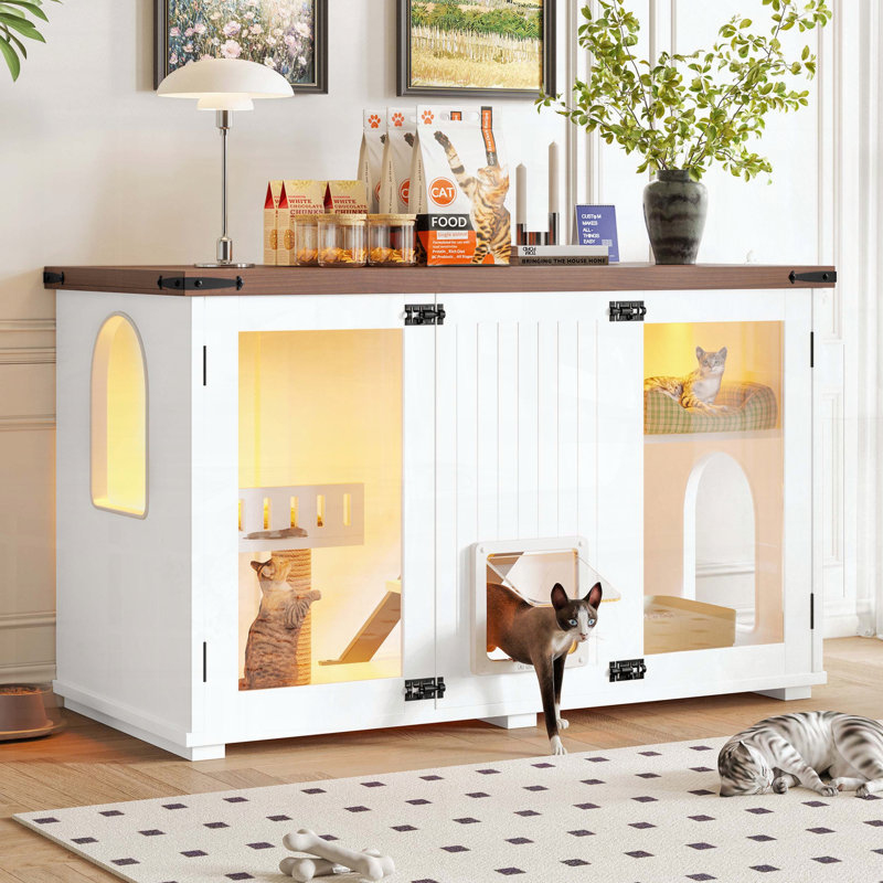 Grand bac à litière pour chat avec lumière DEL et porte verrouillable intelligente