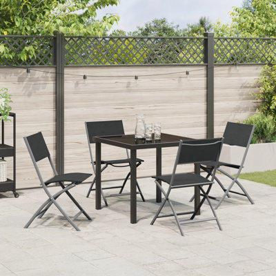  5 Piece Garden Dining Set - Black PVC-coated polyester And Steel