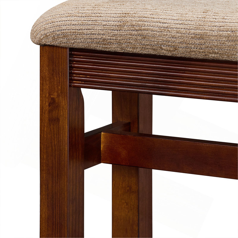 Ensemble de table de bar cannelée à hauteur de comptoir pour 2 personnes, table de salle à manger avec tabouret rembourré en tissu avec pieds en bois massif, table de salle à manger derrière le canapé pour le petit déjeuner